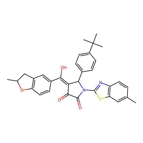 (4E)-5-(4-tert-butylphenyl)-4-[hydroxy(2-methyl-2,3-dihydro-1-benzofuran-5-yl)methylidene]-1-(6-methyl-1,3-benzothiazol-2-yl)pyrrolidine-2,3-dione structure