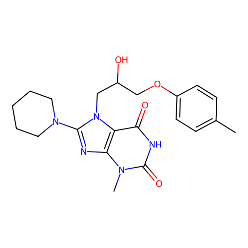 7-(2-hydroxy-3-(p-tolyloxy)propyl)-3-methyl-8-(piperidin-1-yl)-1H-purine-2,6(3H,7H)-dione structure