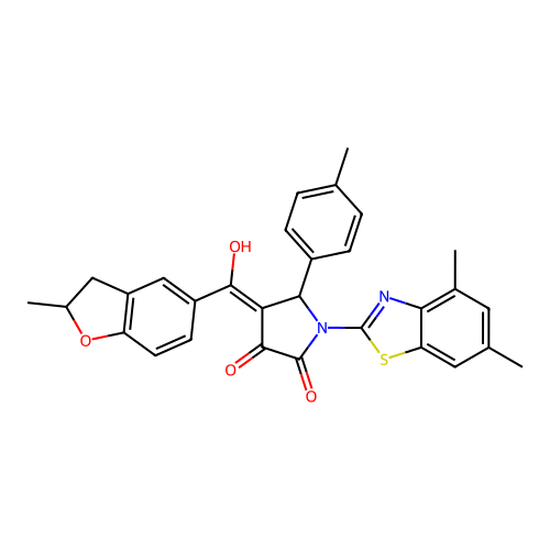 (4E)-1-(4,6-dimethyl-1,3-benzothiazol-2-yl)-4-[hydroxy(2-methyl-2,3-dihydro-1-benzofuran-5-yl)methylidene]-5-(4-methylphenyl)pyrrolidine-2,3-dione structure