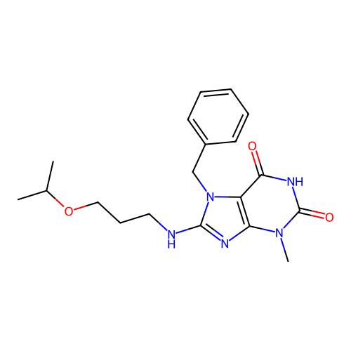 7-benzyl-8-((3-isopropoxypropyl)amino)-3-methyl-1H-purine-2,6(3H,7H)-dione structure