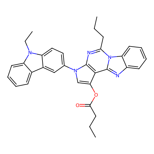 3-(9-ethyl-9H-carbazol-3-yl)-5-propyl-3H-benzo[4,5]imidazo[1,2-c]pyrrolo[3,2-e]pyrimidin-1-yl butyrate structure