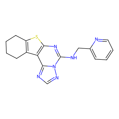 N-(pyridin-2-ylmethyl)-8,9,10,11-tetrahydro[1]benzothieno[3,2-e][1,2,4]triazolo[1,5-c]pyrimidin-5-amine structure
