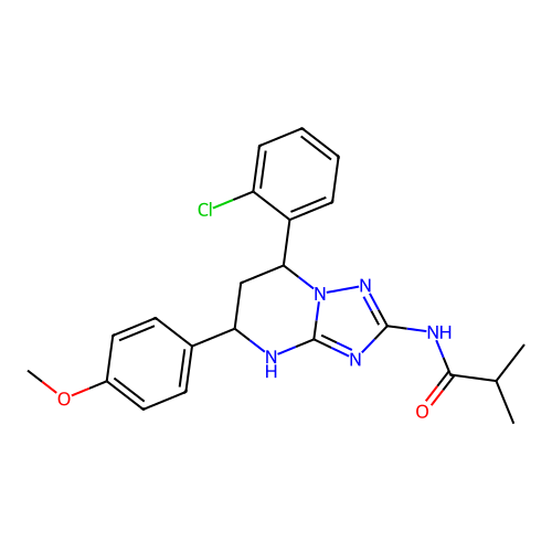 N-(7-(2-chlorophenyl)-5-(4-methoxyphenyl)-4,5,6,7-tetrahydro-[1,2,4]triazolo[1,5-a]pyrimidin-2-yl)isobutyramide structure