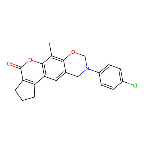 9-(4-chlorophenyl)-6-methyl-2,3,9,10-tetrahydro-1H-cyclopenta[3,4]chromeno[6,7-e][1,3]oxazin-4(8H)-one structure