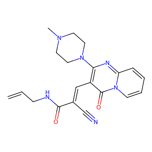 (2E)-2-cyano-3-[2-(4-methylpiperazin-1-yl)-4-oxo-4H-pyrido[1,2-a]pyrimidin-3-yl]-N-(prop-2-en-1-yl)prop-2-enamide structure