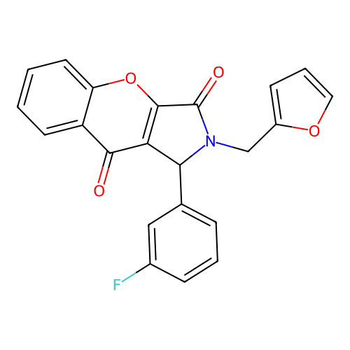 1-(3-fluorophenyl)-2-(furan-2-ylmethyl)-1,2-dihydrochromeno[2,3-c]pyrrole-3,9-dione structure