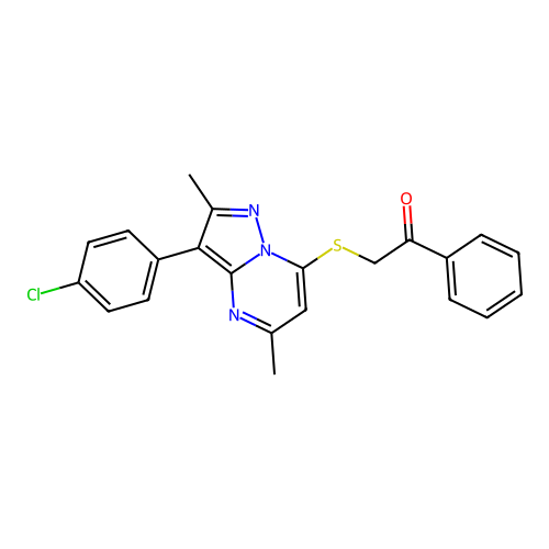 2-{[3-(4-chlorophenyl)-2,5-dimethylpyrazolo[1,5-a]pyrimidin-7-yl]sulfanyl}-1-phenylethanone structure