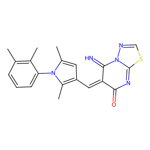 (E)-6-((1-(2,3-dimethylphenyl)-2,5-dimethyl-1H-pyrrol-3-yl)methylene)-5-imino-5H-[1,3,4]thiadiazolo[3,2-a]pyrimidin-7(6H)-one structure