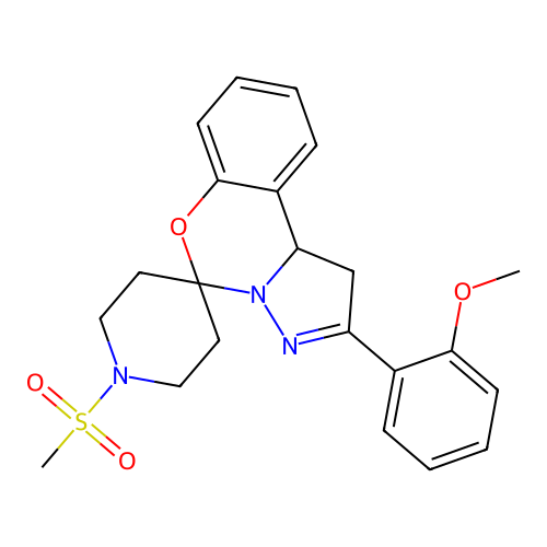2'-(2-methoxyphenyl)-1-(methylsulfonyl)-1',10b'-dihydrospiro[piperidine-4,5'-pyrazolo[1,5-c][1,3]benzoxazine] structure