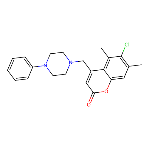 6-Chloro-5,7-dimethyl-4-[(4-phenylpiperazin-1-yl)methyl]chromen-2-one structure