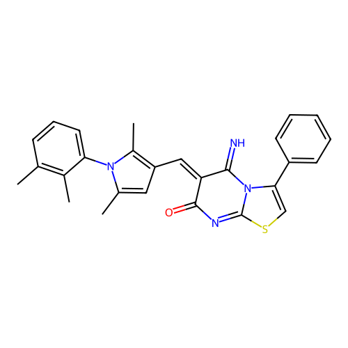 (6Z)-6-[[1-(2,3-dimethylphenyl)-2,5-dimethylpyrrol-3-yl]methylidene]-5-imino-3-phenyl-[1,3]thiazolo[3,2-a]pyrimidin-7-one structure