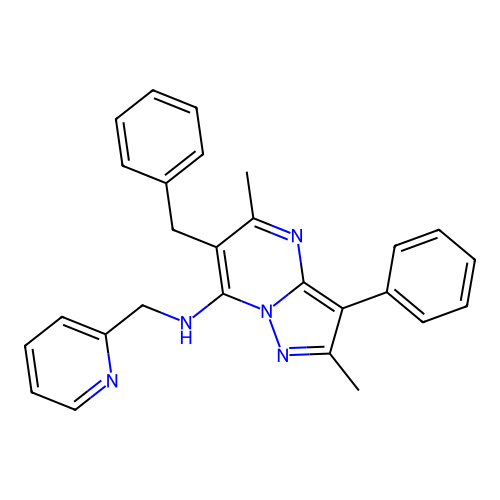 6-benzyl-2,5-dimethyl-3-phenyl-N-(pyridin-2-ylmethyl)pyrazolo[1,5-a]pyrimidin-7-amine structure