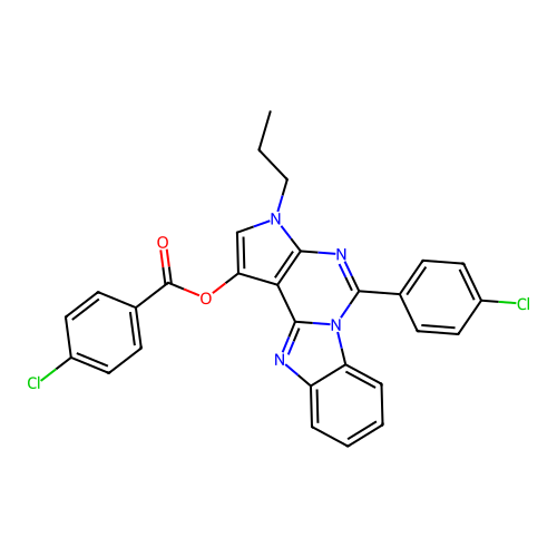 5-(4-chlorophenyl)-3-propyl-3H-benzo[4,5]imidazo[1,2-c]pyrrolo[3,2-e]pyrimidin-1-yl 4-chlorobenzoate structure