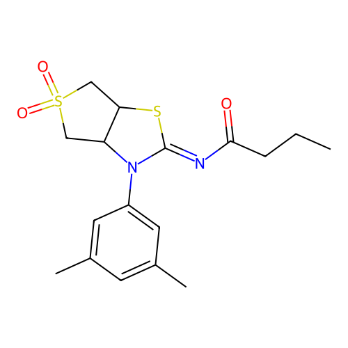 N-[(2Z)-3-(3,5-dimethylphenyl)-5,5-dioxidotetrahydrothieno[3,4-d][1,3]thiazol-2(3H)-ylidene]butanamide structure