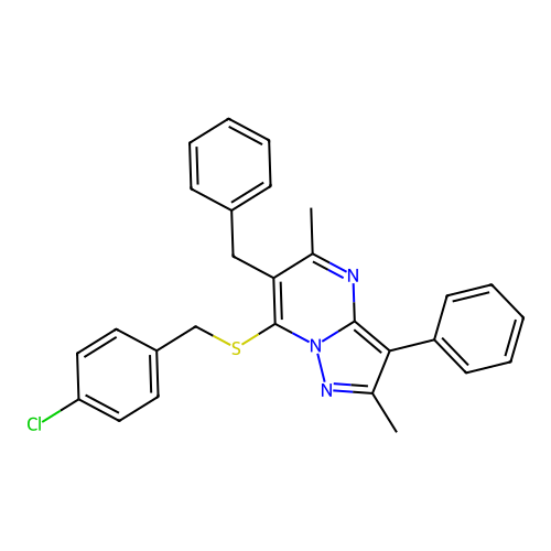 6-benzyl-7-[(4-chlorobenzyl)sulfanyl]-2,5-dimethyl-3-phenylpyrazolo[1,5-a]pyrimidine structure