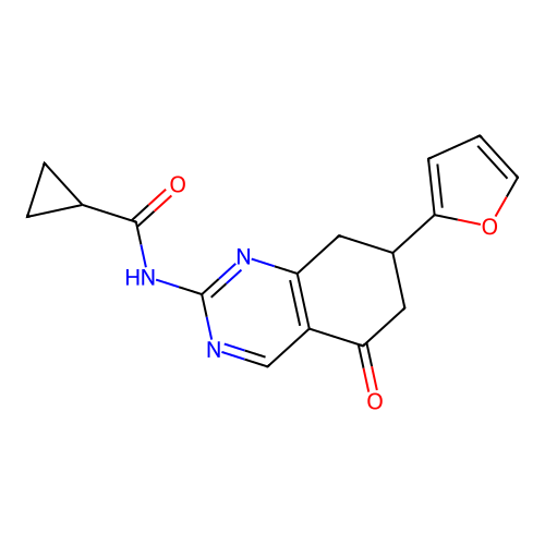 N-(7-(furan-2-yl)-5-oxo-5,6,7,8-tetrahydroquinazolin-2-yl)cyclopropanecarboxamide structure