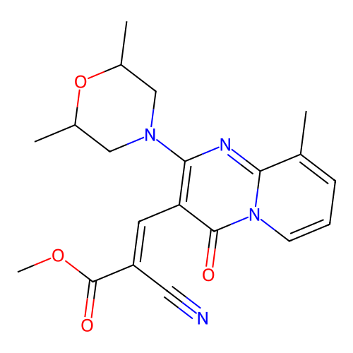 (E)-methyl 2-cyano-3-(2-(2,6-dimethylmorpholino)-9-methyl-4-oxo-4H-pyrido[1,2-a]pyrimidin-3-yl)acrylate structure
