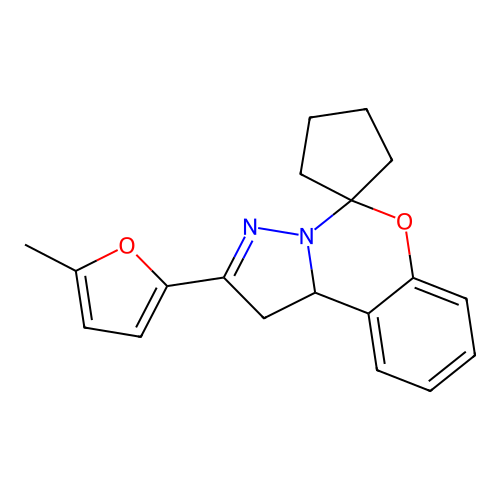 2'-(5-methylfuran-2-yl)-1',10b'-dihydrospiro[cyclopentane-1,5'-pyrazolo[1,5-c][1,3]benzoxazine] structure
