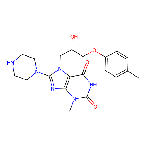 7-(2-hydroxy-3-(p-tolyloxy)propyl)-3-methyl-8-(piperazin-1-yl)-1H-purine-2,6(3H,7H)-dione structure
