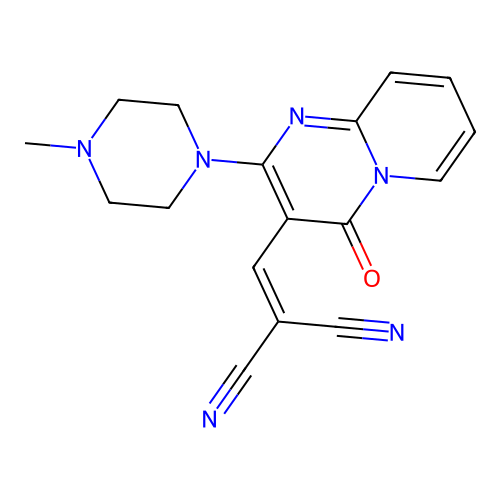 2-[[2-(4-methylpiperazin-1-yl)-4-oxopyrido[1,2-a]pyrimidin-3-yl]methylidene]propanedinitrile structure