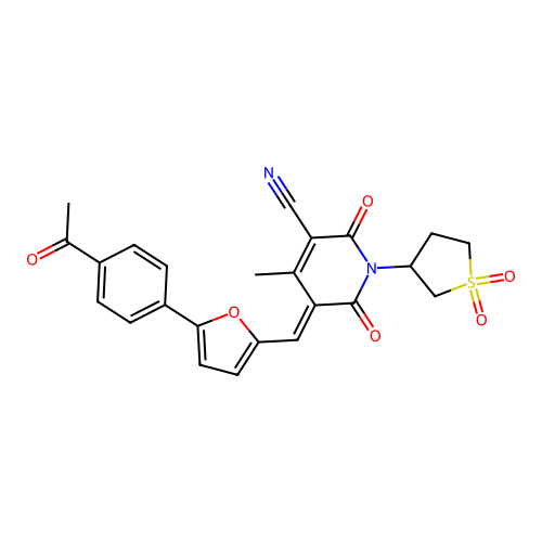 (5E)-5-[[5-(4-acetylphenyl)furan-2-yl]methylidene]-1-(1,1-dioxothiolan-3-yl)-4-methyl-2,6-dioxopyridine-3-carbonitrile structure
