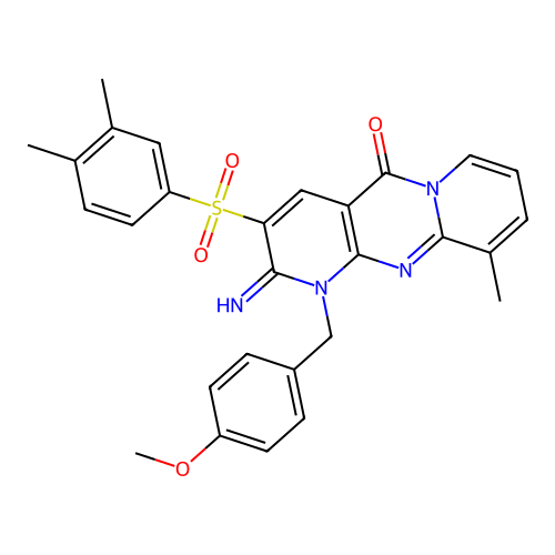 3-[(3,4-Dimethylphenyl)sulfonyl]-2-imino-1-[(4-methoxyphenyl)methyl]-10-methyl-1,6-dihydropyridino[2,3-d]pyridino[1,2-a]pyrimidin-5-one structure