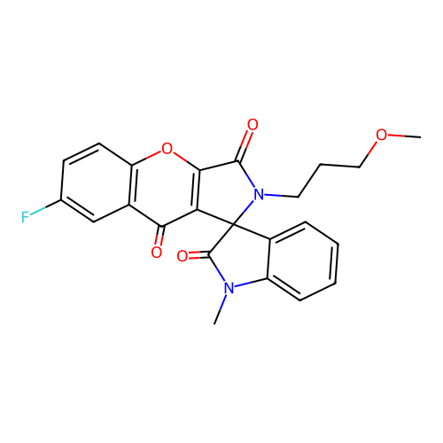 7-fluoro-2-(3-methoxypropyl)-1'-methyl-2H-spiro[chromeno[2,3-c]pyrrole-1,3'-indole]-2',3,9(1'H)-trione structure