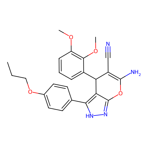 6-amino-4-(2,3-dimethoxyphenyl)-3-(4-propoxyphenyl)-2,4-dihydropyrano[2,3-c]pyrazole-5-carbonitrile structure