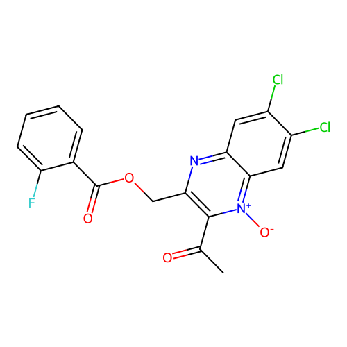 (3-Acetyl-6,7-dichloro-4-oxidoquinoxalin-4-ium-2-yl)methyl 2-fluorobenzoate structure