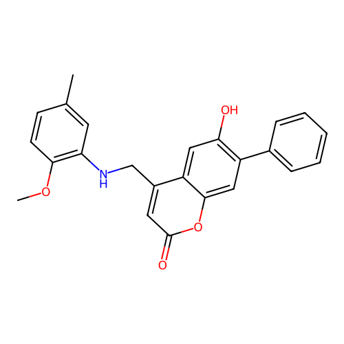 6-hydroxy-4-{[(2-methoxy-5-methylphenyl)amino]methyl}-7-phenyl-2H-chromen-2-one structure