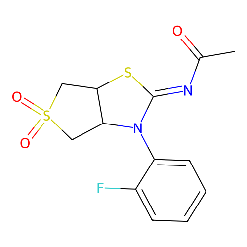 N-[(2Z)-3-(2-fluorophenyl)-5,5-dioxidotetrahydrothieno[3,4-d][1,3]thiazol-2(3H)-ylidene]acetamide structure