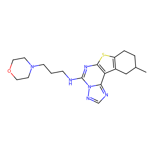 10-methyl-N-(3-morpholinopropyl)-8,9,10,11-tetrahydrobenzo[4,5]thieno[3,2-e][1,2,4]triazolo[1,5-c]pyrimidin-5-amine structure