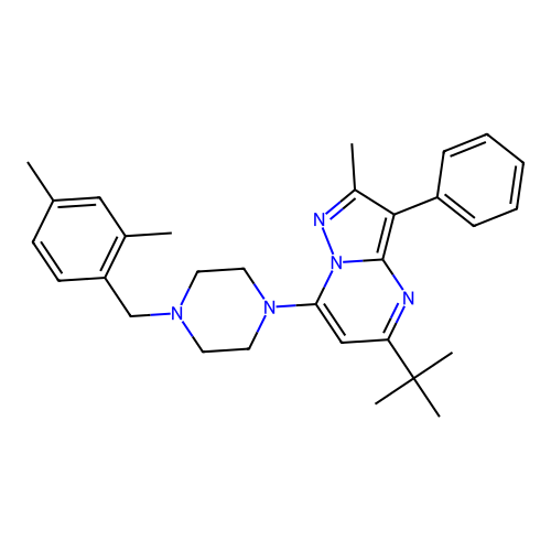 5-(Tert-butyl)-7-{4-[(2,4-dimethylphenyl)methyl]piperazinyl}-2-methyl-3-phenyl-8-hydropyrazolo[1,5-a]pyrimidine structure