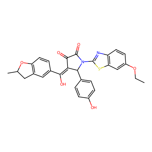 (4E)-1-(6-ethoxy-1,3-benzothiazol-2-yl)-4-[hydroxy(2-methyl-2,3-dihydro-1-benzofuran-5-yl)methylidene]-5-(4-hydroxyphenyl)pyrrolidine-2,3-dione structure