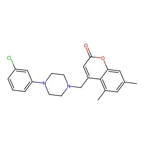 4-{[4-(3-chlorophenyl)piperazin-1-yl]methyl}-5,7-dimethyl-2H-chromen-2-one structure