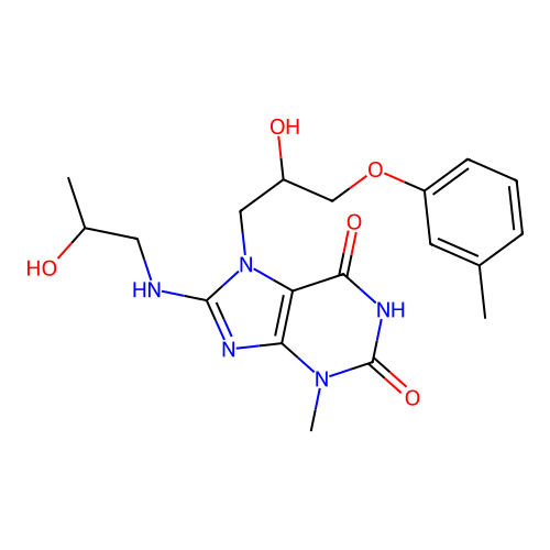 7-[2-hydroxy-3-(3-methylphenoxy)propyl]-8-(2-hydroxypropylamino)-3-methylpurine-2,6-dione structure