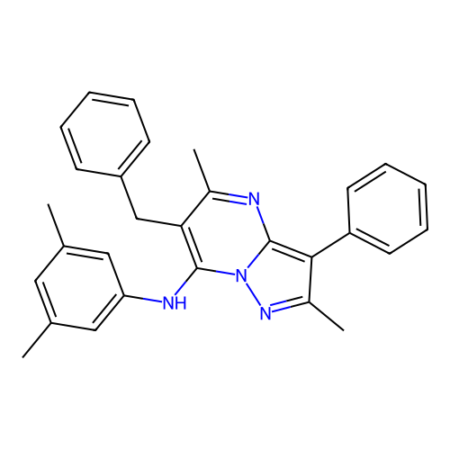 6-benzyl-N-(3,5-dimethylphenyl)-2,5-dimethyl-3-phenylpyrazolo[1,5-a]pyrimidin-7-amine structure