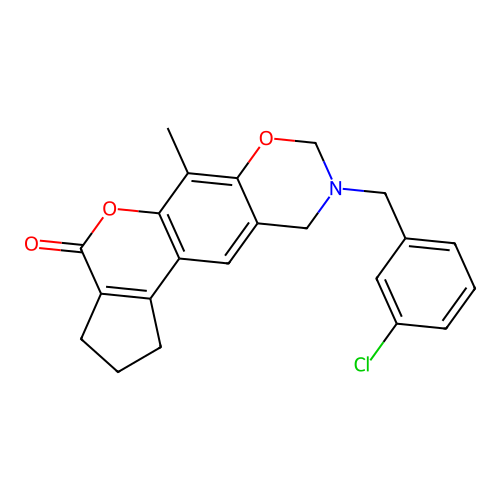 9-(3-chlorobenzyl)-6-methyl-2,3,9,10-tetrahydro-8H-cyclopenta[3,4]chromeno[6,7-e][1,3]oxazin-4(1H)-one structure