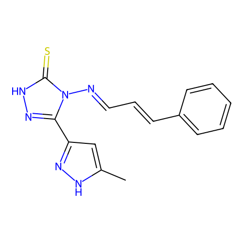 5-(5-Methyl-2H-pyrazol-3-yl)-4-[(E)-3-phenyl-prop-2-en-(E)-ylideneamino]-4H-[1,2,4]triazole-3-thiol structure