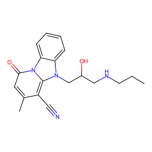 5-(2-hydroxy-3-(propylamino)propyl)-3-methyl-1-oxo-1,5-dihydrobenzo[4,5]imidazo[1,2-a]pyridine-4-carbonitrile structure