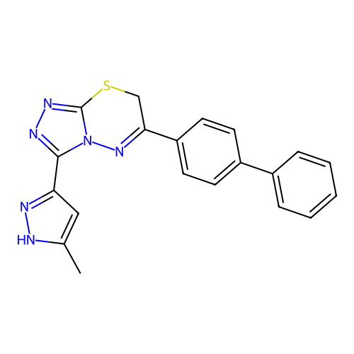3-(5-methyl-1H-pyrazol-3-yl)-6-(4-phenylphenyl)-7H-[1,2,4]triazolo[3,4-b][1,3,4]thiadiazine structure