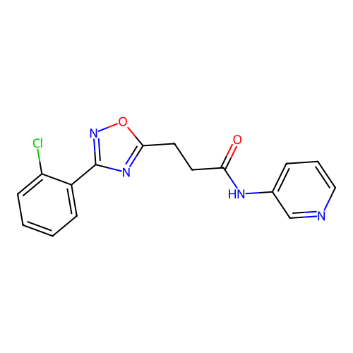 3-[3-(2-chlorophenyl)-1,2,4-oxadiazol-5-yl]-N-pyridin-3-ylpropanamide structure