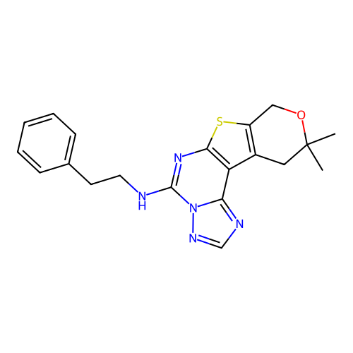 10,10-dimethyl-N-(2-phenylethyl)-10,11-dihydro-8H-pyrano[4',3':4,5]thieno[3,2-e][1,2,4]triazolo[1,5-c]pyrimidin-5-amine structure