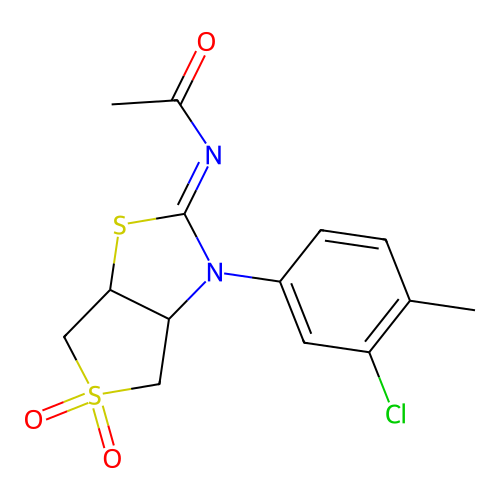 (Z)-N-(3-(3-chloro-4-methylphenyl)-5,5-dioxidotetrahydrothieno[3,4-d]thiazol-2(3H)-ylidene)acetamide structure