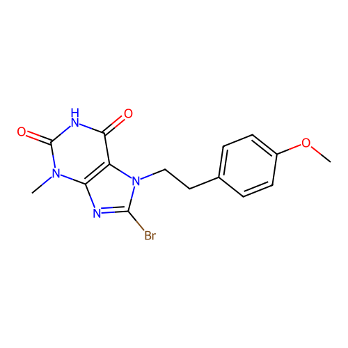 8-bromo-7-(4-methoxyphenethyl)-3-methyl-1H-purine-2,6(3H,7H)-dione structure