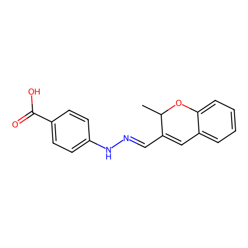 4-[(2E)-2-[(2-methyl-2H-chromen-3-yl)methylidene]hydrazinyl]benzoic acid structure