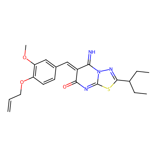 (6Z)-5-imino-6-[(3-methoxy-4-prop-2-enoxyphenyl)methylidene]-2-pentan-3-yl-[1,3,4]thiadiazolo[3,2-a]pyrimidin-7-one structure