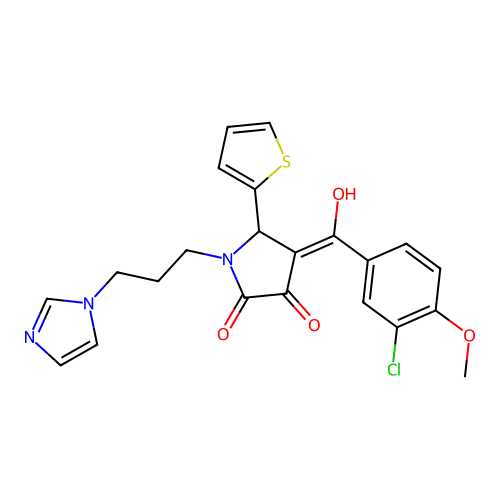 (4E)-4-[(3-chloro-4-methoxyphenyl)-hydroxymethylidene]-1-(3-imidazol-1-ylpropyl)-5-thiophen-2-ylpyrrolidine-2,3-dione structure