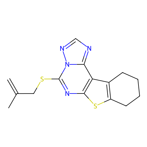 5-((2-methylallyl)thio)-8,9,10,11-tetrahydrobenzo[4,5]thieno[3,2-e][1,2,4]triazolo[1,5-c]pyrimidine structure