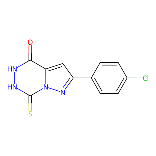 2-(4-chlorophenyl)-7-sulfanyl-5H-pyrazolo[1,5-d]1,2,4-triazin-4-one structure